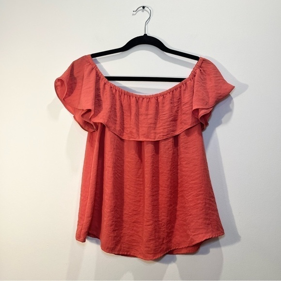 Anthropologie Maeve Off the Shoulder Short Sleeve Coral Pink Blouse Top Small - Picture 3 of 7
